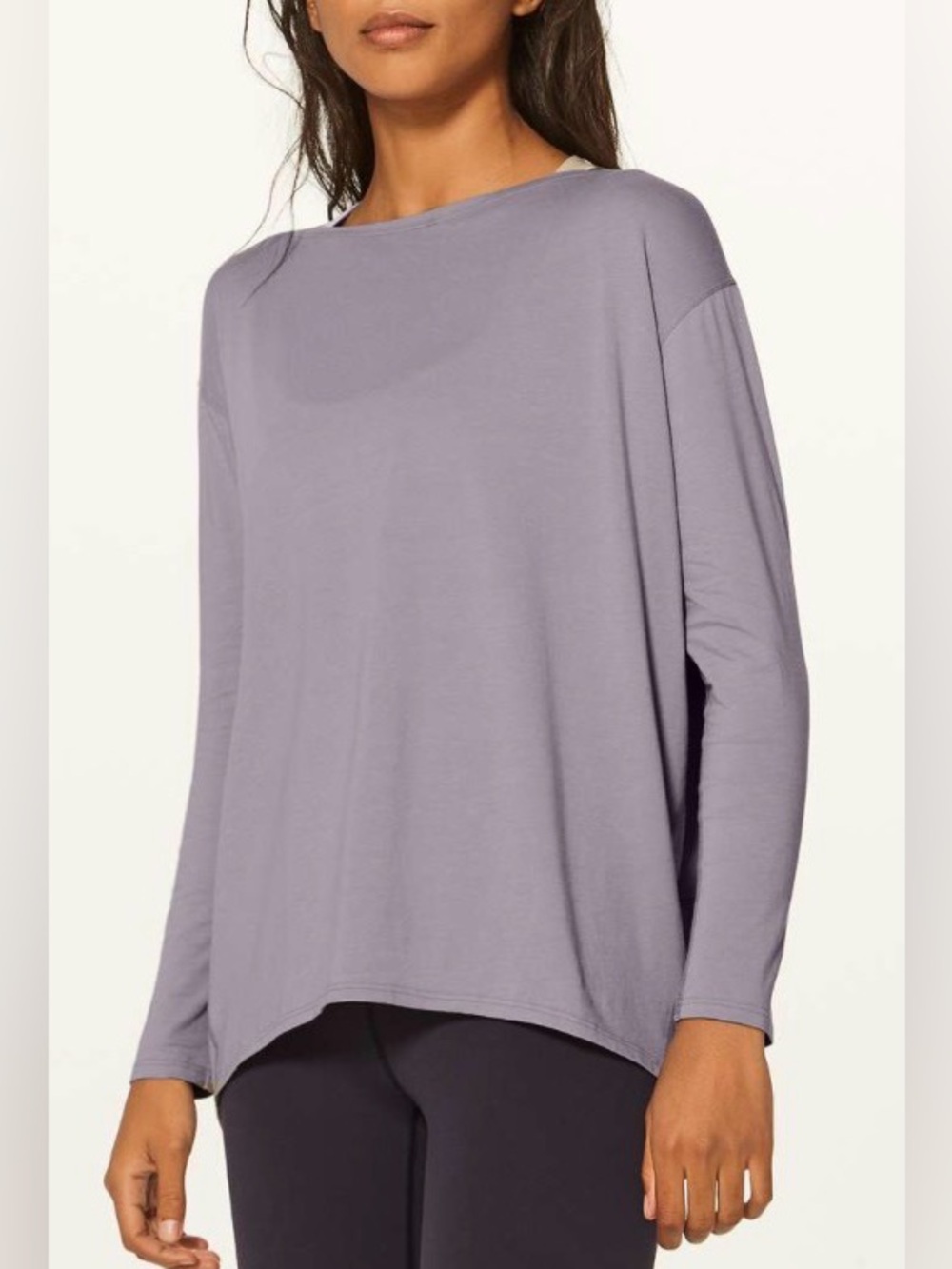 Lululemon Back In Action Long Sleeve, Lavender Grey, sz 4